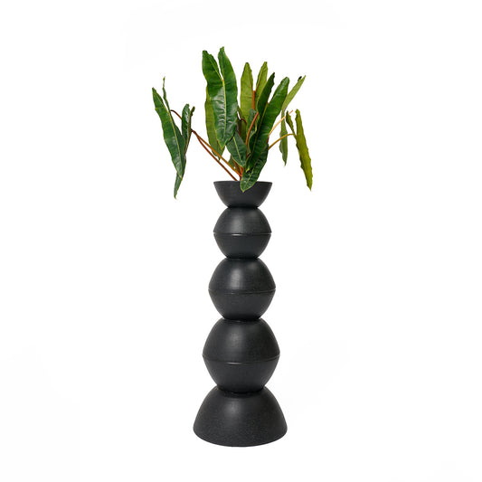 Totem Sculpture Black 8 with Philodendron Billietiae