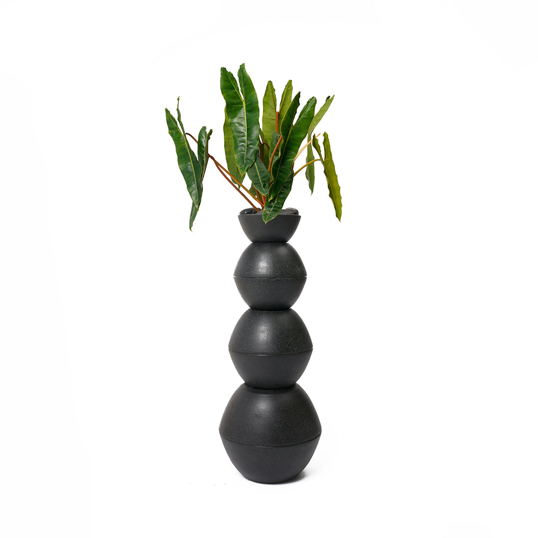 Totem Sculpture Black 7 with Philodendron Billietiae