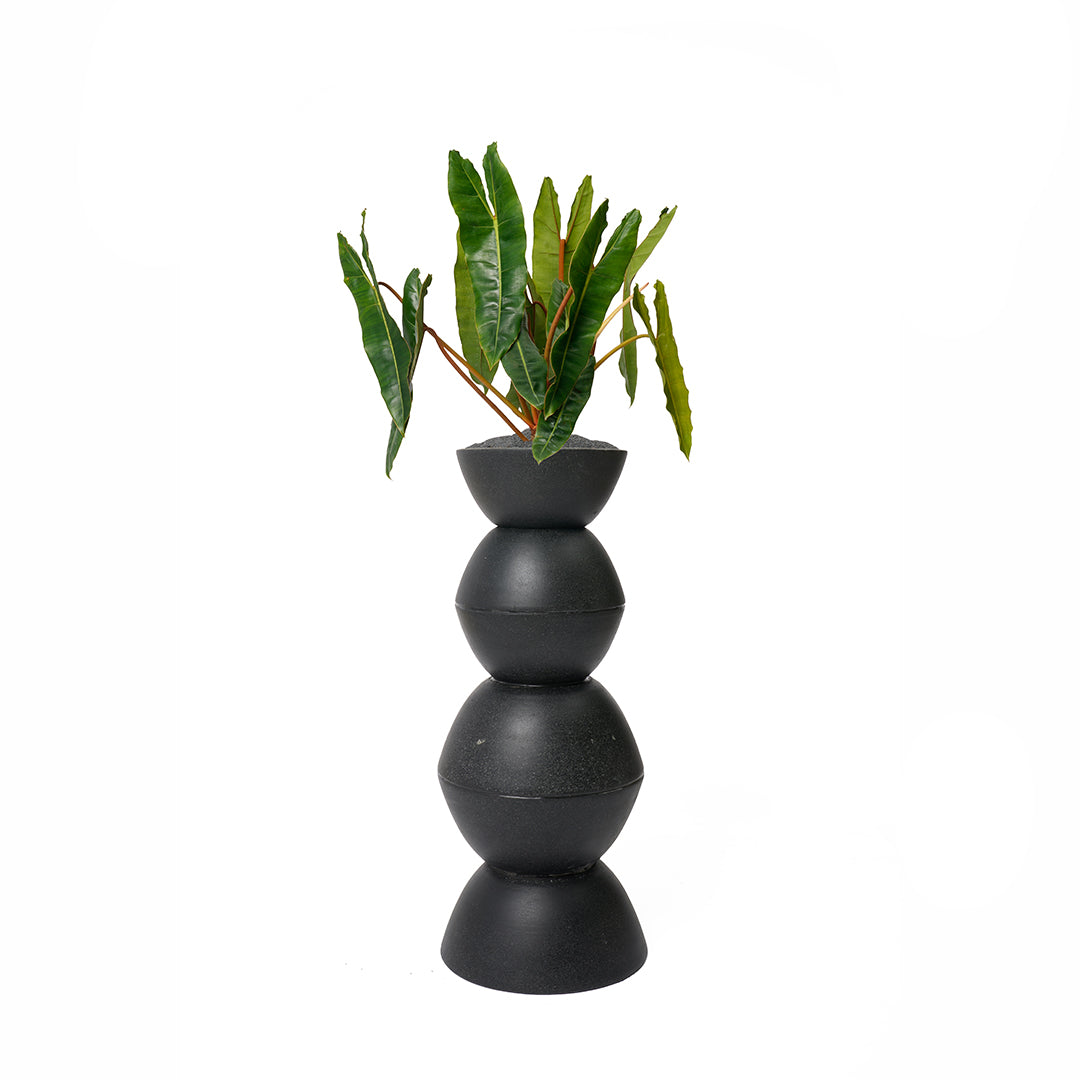 Totem Sculpture Black 6 with Philodendron Billietiae