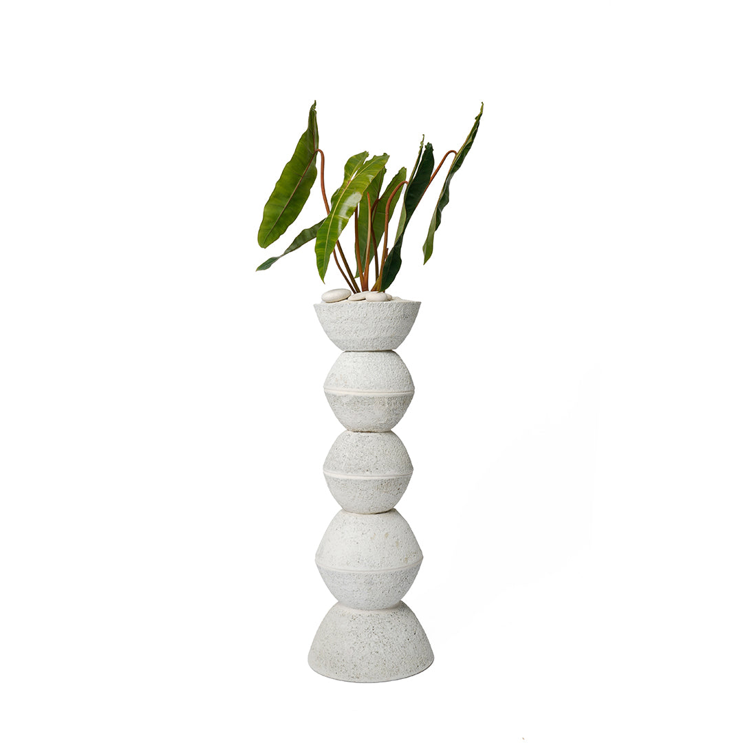 Totem Sculpture White 8 with Philodendron Billietiae