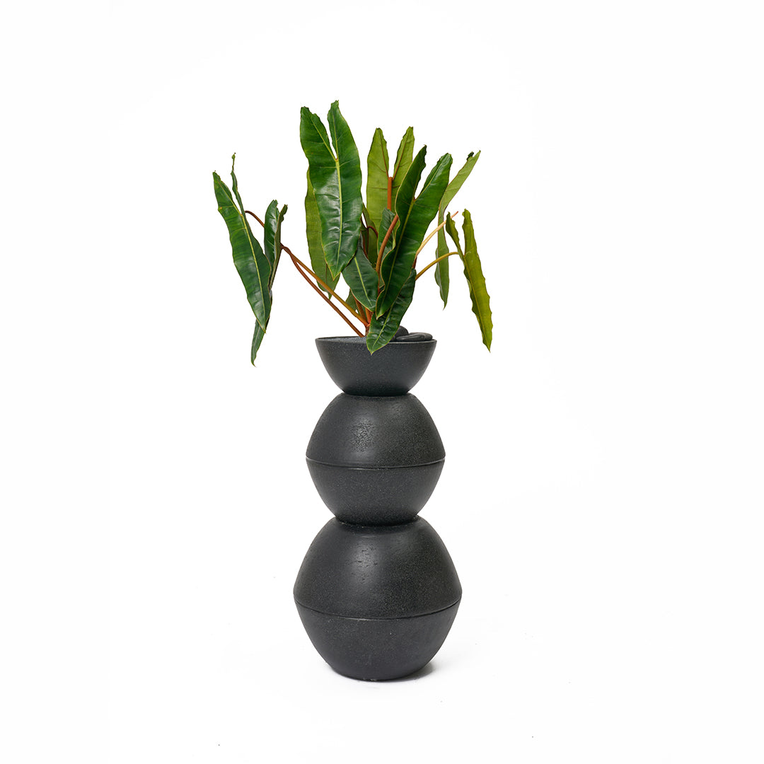 Totem Sculpture Black 5 with Philodendron Billietiae