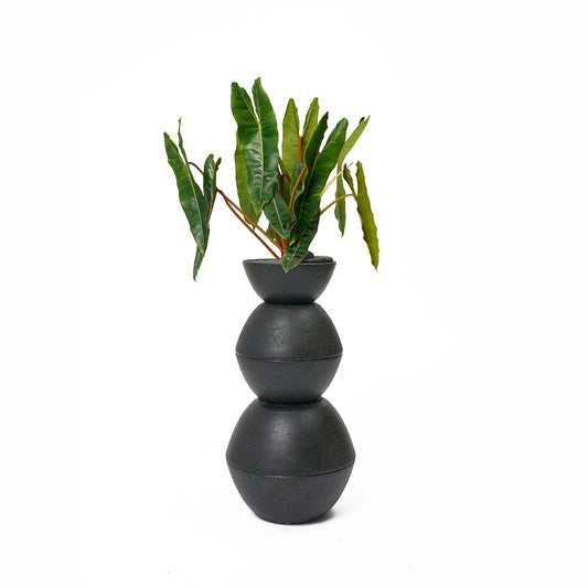 Totem Sculpture Black 5 with Philodendron Billietiae